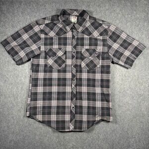 Genuine Dickies Mens 2XL Western Plaid Short Sleeve Snap Front Shirt Black Red